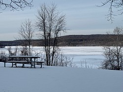 Lake Arthur frozen over. Moraine state park, Butler county, Pennsylvania.